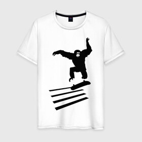 Мужская футболка хлопок с принтом Обезьянка на скейте в Петрозаводске, 100% хлопок | прямой крой, круглый вырез горловины, длина до линии бедер, слегка спущенное плечо. | 