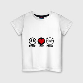 Детская футболка хлопок с принтом Peace, love, panda (мир любовь панда) в Петрозаводске, 100% хлопок | круглый вырез горловины, полуприлегающий силуэт, длина до линии бедер | love | panda | peace | любовь | мир