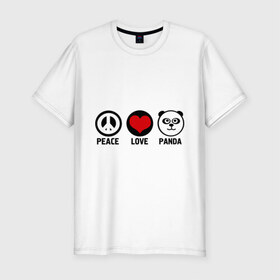 Мужская футболка премиум с принтом Peace, love, panda (мир любовь панда) в Петрозаводске, 92% хлопок, 8% лайкра | приталенный силуэт, круглый вырез ворота, длина до линии бедра, короткий рукав | love | panda | peace | любовь | мир