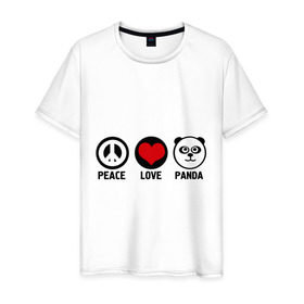 Мужская футболка хлопок с принтом Peace, love, panda (мир любовь панда) в Петрозаводске, 100% хлопок | прямой крой, круглый вырез горловины, длина до линии бедер, слегка спущенное плечо. | love | panda | peace | любовь | мир