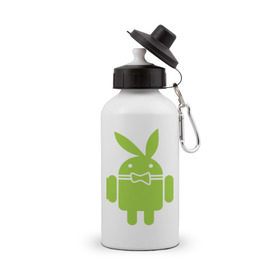 Бутылка спортивная с принтом Android Playboy в Петрозаводске, металл | емкость — 500 мл, в комплекте две пластиковые крышки и карабин для крепления | Тематика изображения на принте: android | play | андроид | плейбой