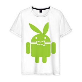Мужская футболка хлопок с принтом Android Playboy в Петрозаводске, 100% хлопок | прямой крой, круглый вырез горловины, длина до линии бедер, слегка спущенное плечо. | android | play | андроид | плейбой