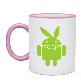 Кружка двухцветная с принтом Android Playboy в Петрозаводске, керамика | объем — 330 мл, диаметр — 80 мм. Цветная ручка и кайма сверху, в некоторых цветах — вся внутренняя часть | android | play | андроид | плейбой
