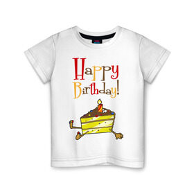 Детская футболка хлопок с принтом Happy Birthday! в Петрозаводске, 100% хлопок | круглый вырез горловины, полуприлегающий силуэт, длина до линии бедер | Тематика изображения на принте: happy birthday | день рождения | именинник | с днем рождения | торт