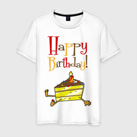 Мужская футболка хлопок с принтом Happy Birthday! в Петрозаводске, 100% хлопок | прямой крой, круглый вырез горловины, длина до линии бедер, слегка спущенное плечо. | happy birthday | день рождения | именинник | с днем рождения | торт