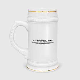 Кружка пивная с принтом Chrysler лого в Петрозаводске,  керамика (Материал выдерживает высокую температуру, стоит избегать резкого перепада температур) |  объем 630 мл | chrysler | краислер | логотип chrysler | логотип краислер