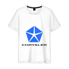 Мужская футболка хлопок с принтом Chrysler логотип в Петрозаводске, 100% хлопок | прямой крой, круглый вырез горловины, длина до линии бедер, слегка спущенное плечо. | Тематика изображения на принте: chrysler | краислер | логотип chrysler | логотип краислер