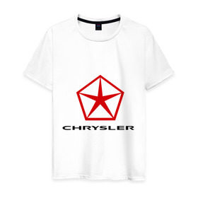 Мужская футболка хлопок с принтом Chrysler вертикальный в Петрозаводске, 100% хлопок | прямой крой, круглый вырез горловины, длина до линии бедер, слегка спущенное плечо. | chrysler | автомобиль chrysler | автомобиль краислер | краислер | логотип chrysler | логотип краислер