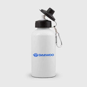 Бутылка спортивная с принтом Daewoo горизонтальный в Петрозаводске, металл | емкость — 500 мл, в комплекте две пластиковые крышки и карабин для крепления | daewoo | автомобиль daewoo | автомобиль дейву | дайву | логотип daewoo | логотип дайву | логотип дейву