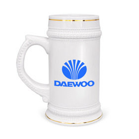 Кружка пивная с принтом Logo daewoo в Петрозаводске,  керамика (Материал выдерживает высокую температуру, стоит избегать резкого перепада температур) |  объем 630 мл | daewoo | автомобиль daewoo | автомобиль дейву | дайву | логотип daewoo | логотип дайву | логотип дейву