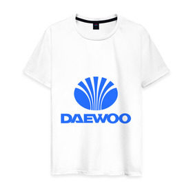 Мужская футболка хлопок с принтом Logo daewoo в Петрозаводске, 100% хлопок | прямой крой, круглый вырез горловины, длина до линии бедер, слегка спущенное плечо. | daewoo | автомобиль daewoo | автомобиль дейву | дайву | логотип daewoo | логотип дайву | логотип дейву