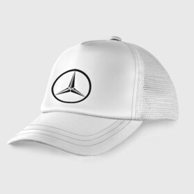 Детская кепка тракер с принтом Mercedes-Benz logo в Петрозаводске, Козырек - 100% хлопок. Кепка - 100% полиэстер, Задняя часть - сетка | универсальный размер, пластиковая застёжка | mercedes | mercedes benz | логотип mercedes | логотип mercedes benz | логотип мерседерс бенс | мерен | мерседерс | мерседерс бенс