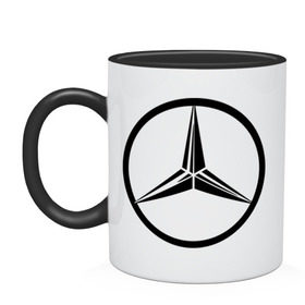 Кружка двухцветная с принтом Mercedes-Benz logo в Петрозаводске, керамика | объем — 330 мл, диаметр — 80 мм. Цветная ручка и кайма сверху, в некоторых цветах — вся внутренняя часть | mercedes | mercedes benz | логотип mercedes | логотип mercedes benz | логотип мерседерс бенс | мерен | мерседерс | мерседерс бенс