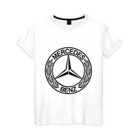 Женская футболка хлопок с принтом Mercedes-Benz в Петрозаводске, 100% хлопок | прямой крой, круглый вырез горловины, длина до линии бедер, слегка спущенное плечо | mercedes | mercedes benz | логотип mercedes | логотип mercedes benz | логотип мерседерс бенс | мерен | мерседерс | мерседерс бенс
