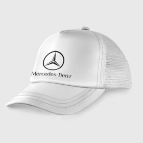 Детская кепка тракер с принтом Logo Mercedes-Benz в Петрозаводске, Козырек - 100% хлопок. Кепка - 100% полиэстер, Задняя часть - сетка | универсальный размер, пластиковая застёжка | Тематика изображения на принте: mercedes | mercedes benz | логотип mercedes | логотип mercedes benz | логотип мерседерс бенс | мерен | мерседерс | мерседерс бенс