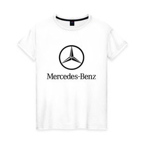 Женская футболка хлопок с принтом Logo Mercedes-Benz в Петрозаводске, 100% хлопок | прямой крой, круглый вырез горловины, длина до линии бедер, слегка спущенное плечо | mercedes | mercedes benz | логотип mercedes | логотип mercedes benz | логотип мерседерс бенс | мерен | мерседерс | мерседерс бенс