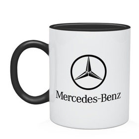 Кружка двухцветная с принтом Logo Mercedes-Benz в Петрозаводске, керамика | объем — 330 мл, диаметр — 80 мм. Цветная ручка и кайма сверху, в некоторых цветах — вся внутренняя часть | mercedes | mercedes benz | логотип mercedes | логотип mercedes benz | логотип мерседерс бенс | мерен | мерседерс | мерседерс бенс