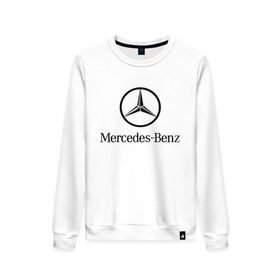 Женский свитшот хлопок с принтом Logo Mercedes-Benz в Петрозаводске, 100% хлопок | прямой крой, круглый вырез, на манжетах и по низу широкая трикотажная резинка  | mercedes | mercedes benz | логотип mercedes | логотип mercedes benz | логотип мерседерс бенс | мерен | мерседерс | мерседерс бенс