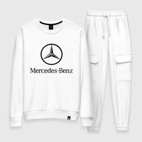 Женский костюм хлопок с принтом Logo Mercedes-Benz в Петрозаводске, 100% хлопок | на свитшоте круглая горловина, мягкая резинка по низу. Брюки заужены к низу, на них два вида карманов: два 