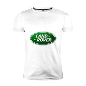 Мужская футболка премиум с принтом Logo Land Rover в Петрозаводске, 92% хлопок, 8% лайкра | приталенный силуэт, круглый вырез ворота, длина до линии бедра, короткий рукав | land rove | автомобиль land rove | автомобиль ланд ровер | ланд ровер