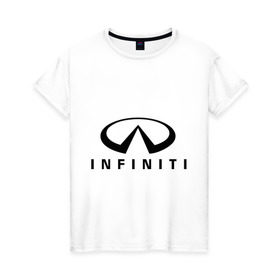 Женская футболка хлопок с принтом Infiniti logo в Петрозаводске, 100% хлопок | прямой крой, круглый вырез горловины, длина до линии бедер, слегка спущенное плечо | Тематика изображения на принте: infiniti автомобиль | автомобиль инфинити | инфинити | логотип infiniti | логотип инфинити