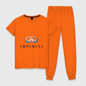 Женская пижама хлопок с принтом Logo Infiniti в Петрозаводске, 100% хлопок | брюки и футболка прямого кроя, без карманов, на брюках мягкая резинка на поясе и по низу штанин | infiniti автомобиль | автомобиль инфинити | инфинити | логотип infiniti | логотип инфинити