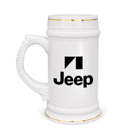 Кружка пивная с принтом Jeep logo в Петрозаводске,  керамика (Материал выдерживает высокую температуру, стоит избегать резкого перепада температур) |  объем 630 мл | Тематика изображения на принте: jeep | автомобиль jeep | автомобиль джип | джип | логотип jeep | логотип джип