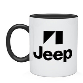 Кружка двухцветная с принтом Jeep logo в Петрозаводске, керамика | объем — 330 мл, диаметр — 80 мм. Цветная ручка и кайма сверху, в некоторых цветах — вся внутренняя часть | jeep | автомобиль jeep | автомобиль джип | джип | логотип jeep | логотип джип