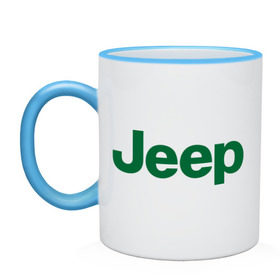 Кружка двухцветная с принтом Logo Jeep в Петрозаводске, керамика | объем — 330 мл, диаметр — 80 мм. Цветная ручка и кайма сверху, в некоторых цветах — вся внутренняя часть | Тематика изображения на принте: jeep | автомобиль jeep | автомобиль джип | джип | логотип jeep | логотип джип