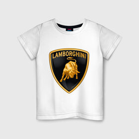 Детская футболка хлопок с принтом Lamborghini logo в Петрозаводске, 100% хлопок | круглый вырез горловины, полуприлегающий силуэт, длина до линии бедер | lamborghini | автомобиль lamborghini | ламборджини | ламборджини автомобиль | логотип lamborghini | логотип ламборджини