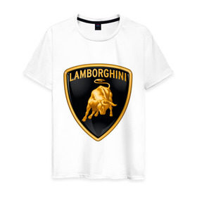 Мужская футболка хлопок с принтом Lamborghini logo в Петрозаводске, 100% хлопок | прямой крой, круглый вырез горловины, длина до линии бедер, слегка спущенное плечо. | lamborghini | автомобиль lamborghini | ламборджини | ламборджини автомобиль | логотип lamborghini | логотип ламборджини
