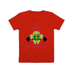 Детская футболка хлопок с принтом No Steroid в Петрозаводске, 100% хлопок | круглый вырез горловины, полуприлегающий силуэт, длина до линии бедер | apple | андроид | антибренд | качок | мускулы | мышцы | спорт | спортсменам | стероиды | штанга