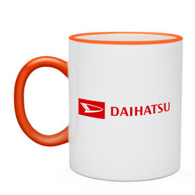 Кружка двухцветная с принтом Daihatsu logo в Петрозаводске, керамика | объем — 330 мл, диаметр — 80 мм. Цветная ручка и кайма сверху, в некоторых цветах — вся внутренняя часть | daihatsu | автомобиль daihatsu | логотип daihatsu