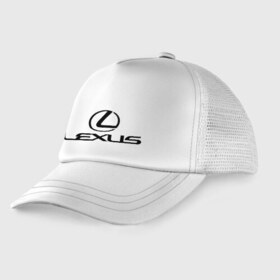 Детская кепка тракер с принтом Lexus logo в Петрозаводске, Козырек - 100% хлопок. Кепка - 100% полиэстер, Задняя часть - сетка | универсальный размер, пластиковая застёжка | lexus | автобренды | автолюбителям | бренд | лексус | логотип