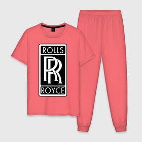 Мужская пижама хлопок с принтом Rolls-Royce в Петрозаводске, 100% хлопок | брюки и футболка прямого кроя, без карманов, на брюках мягкая резинка на поясе и по низу штанин
 | rolls royce | rr | автобренды | автолюбителям | бренд | логотип | ролл ройс | ролс ройс