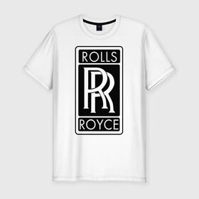 Мужская футболка премиум с принтом Rolls-Royce в Петрозаводске, 92% хлопок, 8% лайкра | приталенный силуэт, круглый вырез ворота, длина до линии бедра, короткий рукав | rolls royce | rr | автобренды | автолюбителям | бренд | логотип | ролл ройс | ролс ройс
