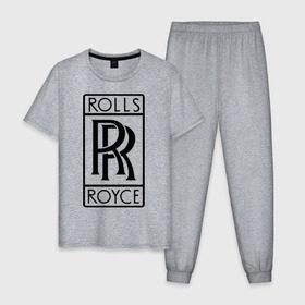 Мужская пижама хлопок с принтом Rolls-Royce logo в Петрозаводске, 100% хлопок | брюки и футболка прямого кроя, без карманов, на брюках мягкая резинка на поясе и по низу штанин
 | rolls royce | rr | автобренды | автолюбителям | бренд | логотип | ролл ройс | ролс ройс