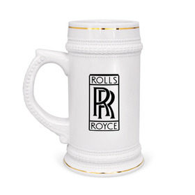 Кружка пивная с принтом Rolls-Royce logo в Петрозаводске,  керамика (Материал выдерживает высокую температуру, стоит избегать резкого перепада температур) |  объем 630 мл | rolls royce | rr | автобренды | автолюбителям | бренд | логотип | ролл ройс | ролс ройс