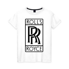 Женская футболка хлопок с принтом Rolls-Royce logo в Петрозаводске, 100% хлопок | прямой крой, круглый вырез горловины, длина до линии бедер, слегка спущенное плечо | rolls royce | rr | автобренды | автолюбителям | бренд | логотип | ролл ройс | ролс ройс