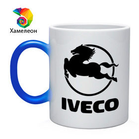 Кружка хамелеон с принтом Iveco в Петрозаводске, керамика | меняет цвет при нагревании, емкость 330 мл | Тематика изображения на принте: iveco | автобренды | автолюбителям | бренд | ивеко | логотип