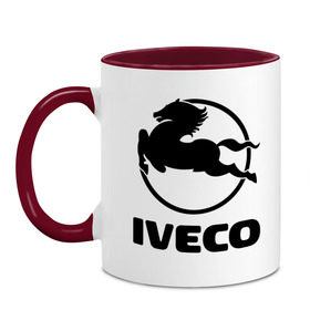 Кружка двухцветная с принтом Iveco в Петрозаводске, керамика | объем — 330 мл, диаметр — 80 мм. Цветная ручка и кайма сверху, в некоторых цветах — вся внутренняя часть | iveco | автобренды | автолюбителям | бренд | ивеко | логотип