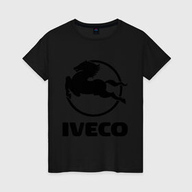 Женская футболка хлопок с принтом Iveco в Петрозаводске, 100% хлопок | прямой крой, круглый вырез горловины, длина до линии бедер, слегка спущенное плечо | iveco | автобренды | автолюбителям | бренд | ивеко | логотип