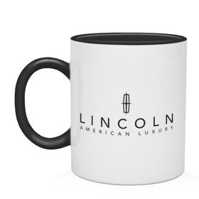Кружка двухцветная с принтом Lincoln logo в Петрозаводске, керамика | объем — 330 мл, диаметр — 80 мм. Цветная ручка и кайма сверху, в некоторых цветах — вся внутренняя часть | Тематика изображения на принте: lincoln | автобренды | автолюбителям | бренд | линкольн | логотип