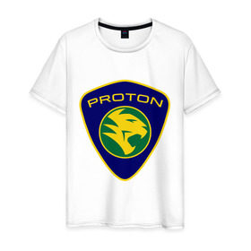 Мужская футболка хлопок с принтом Proton logo в Петрозаводске, 100% хлопок | прямой крой, круглый вырез горловины, длина до линии бедер, слегка спущенное плечо. | proton | автобренды | автолюбителям | бренд | для автовладельцев | для автолюбителей | логотип | протон