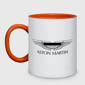 Кружка двухцветная с принтом Logo Aston Martin в Петрозаводске, керамика | объем — 330 мл, диаметр — 80 мм. Цветная ручка и кайма сверху, в некоторых цветах — вся внутренняя часть | aston martin | автобренды | автолюбителям | астин мартин | астон мартин | бренд | для автовладельцев | для автолюбителей | логотип