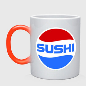 Кружка хамелеон с принтом Sushi Pepsi в Петрозаводске, керамика | меняет цвет при нагревании, емкость 330 мл | sushi | sushi pepsi | суши | суши пепси