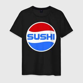 Мужская футболка хлопок с принтом Sushi Pepsi в Петрозаводске, 100% хлопок | прямой крой, круглый вырез горловины, длина до линии бедер, слегка спущенное плечо. | Тематика изображения на принте: sushi | sushi pepsi | суши | суши пепси