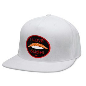 Кепка снепбек с прямым козырьком с принтом Love Sushi в Петрозаводске, хлопок 100% |  | Тематика изображения на принте: i love sushi | love sushi | sushi | суши
