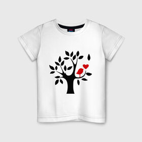 Детская футболка хлопок с принтом Птичка и дерево в Петрозаводске, 100% хлопок | круглый вырез горловины, полуприлегающий силуэт, длина до линии бедер | дерево | птичка | птичка и дерево