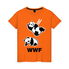 Женская футболка хлопок с принтом Панда WWF Wrestling Challenge в Петрозаводске, 100% хлопок | прямой крой, круглый вырез горловины, длина до линии бедер, слегка спущенное плечо | панда